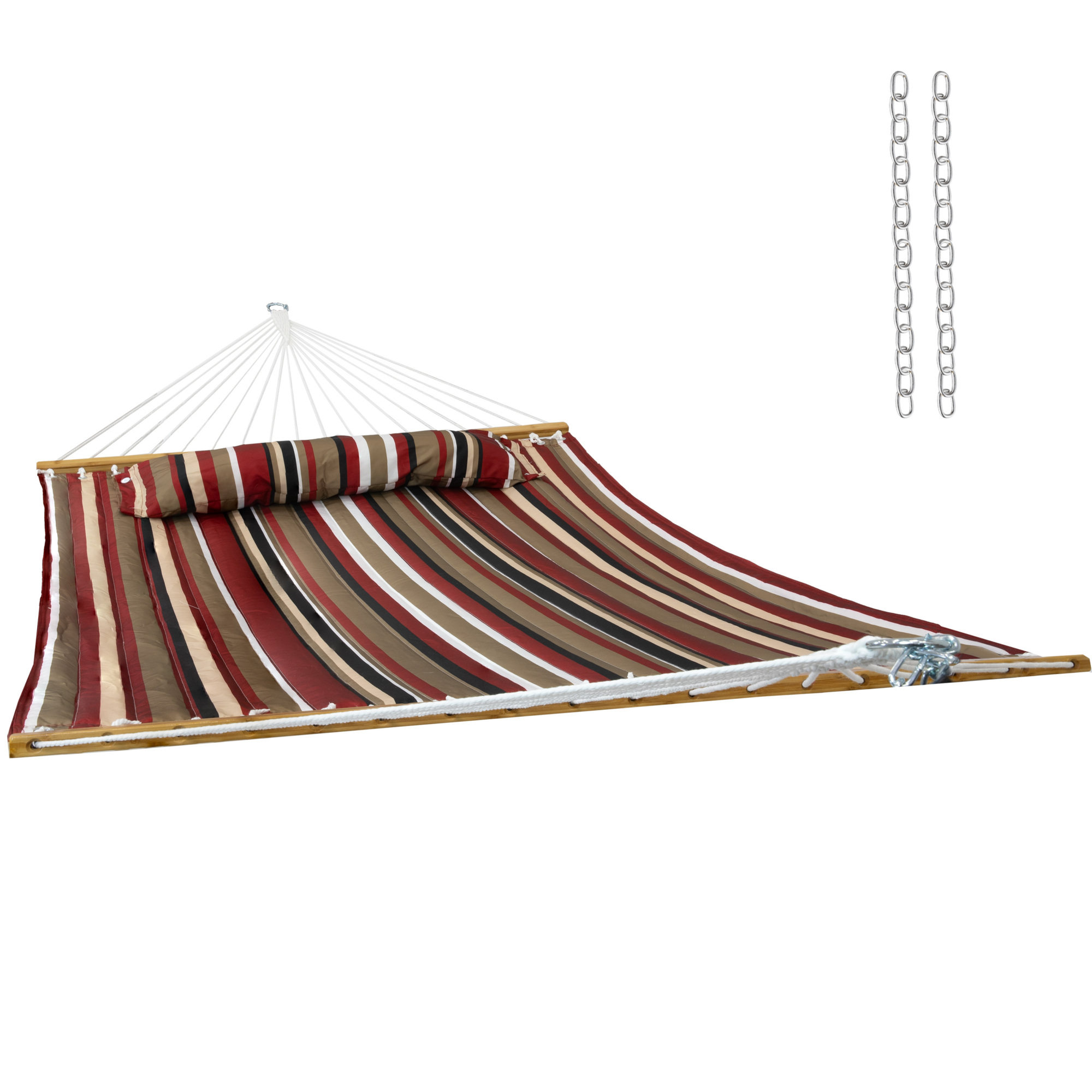 Sunnydaze Heavy-Duty Quilted Fabric Hammock — 2-Person, 450 lb Capacity, Awning Stripe, Detachable Pillow, Model# QFH-5061
